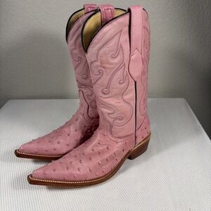 Los Altos Versace Square Toe Ostrich Pink Wide Cowboy Western Boots Size 5